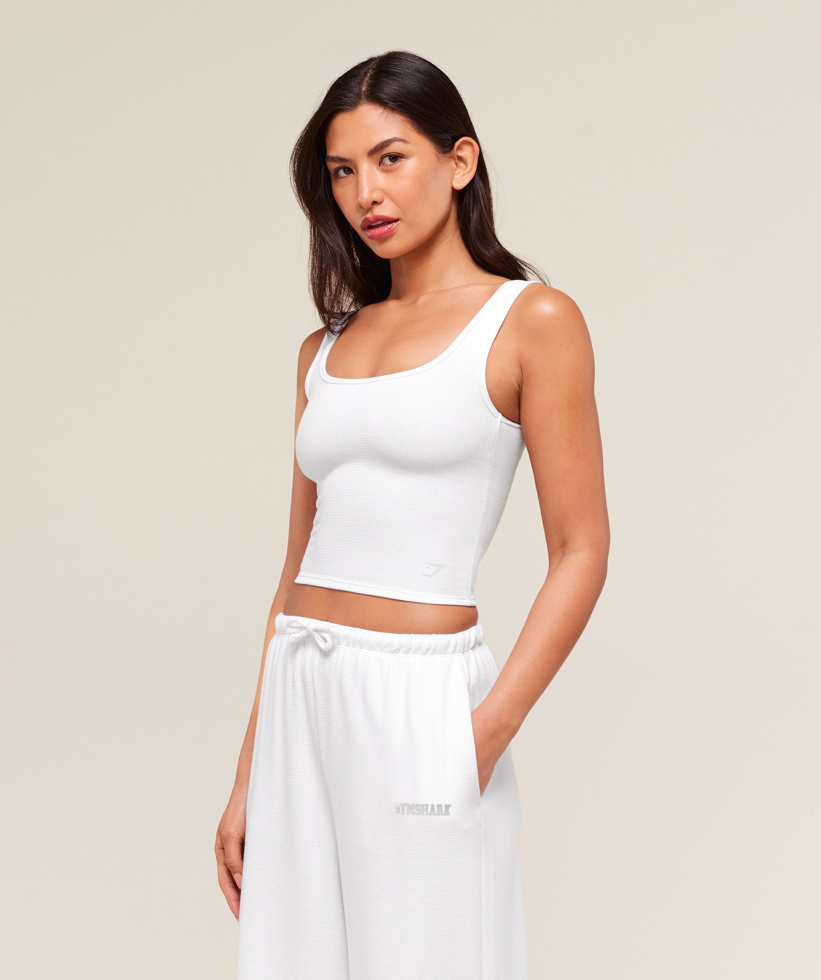 Waffle Cropped Tank White