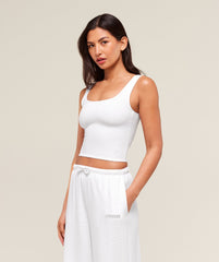 Waffle Cropped Tank White