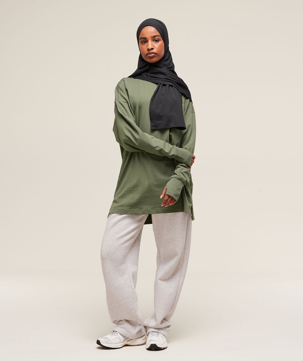 Covered Longline Cotton Long Sleeve Top Core Olive