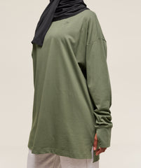 Covered Longline Cotton Long Sleeve Top Core Olive