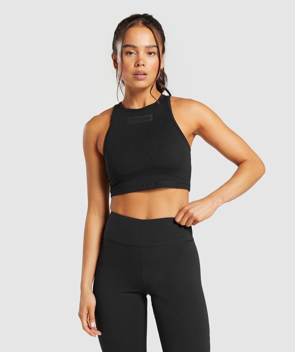 Block Crop Tank Black