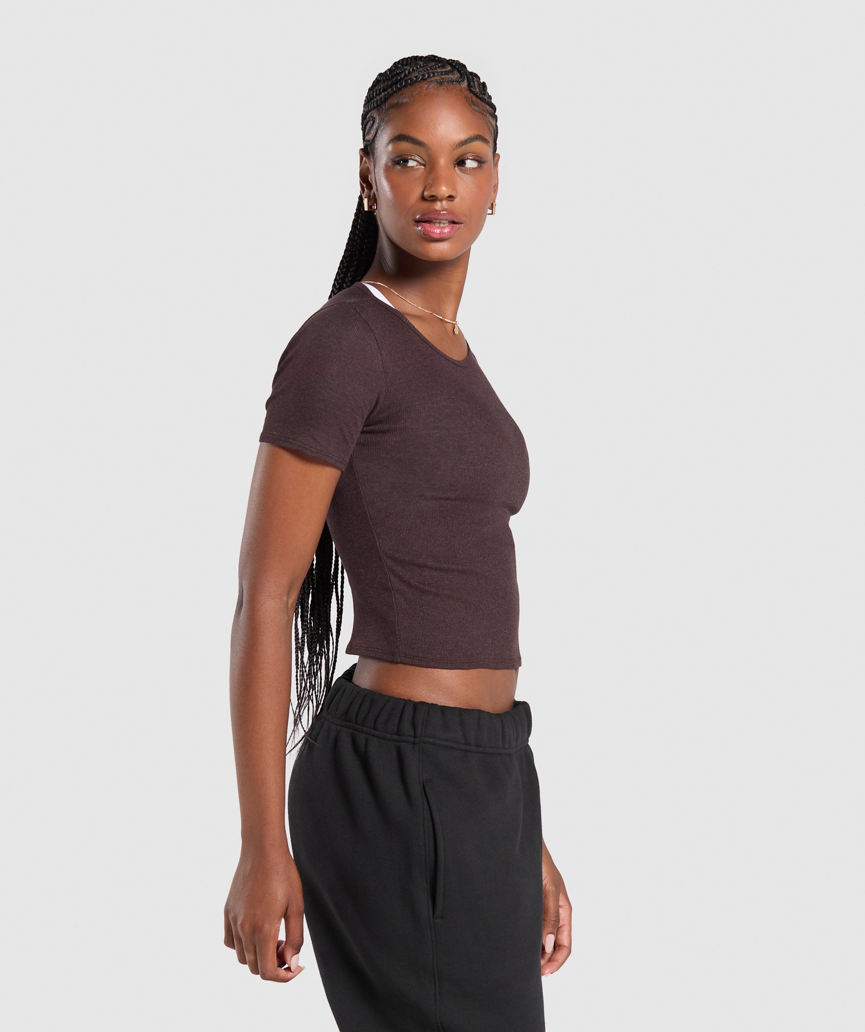 Rib T-Shirt Brown Marl