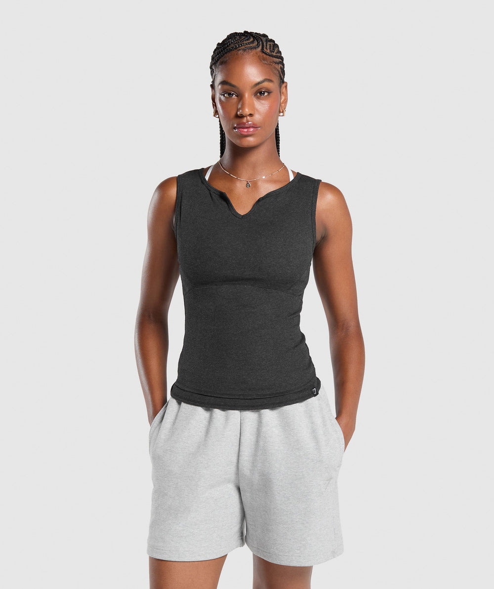 Rest Day Rib Top Black Marl