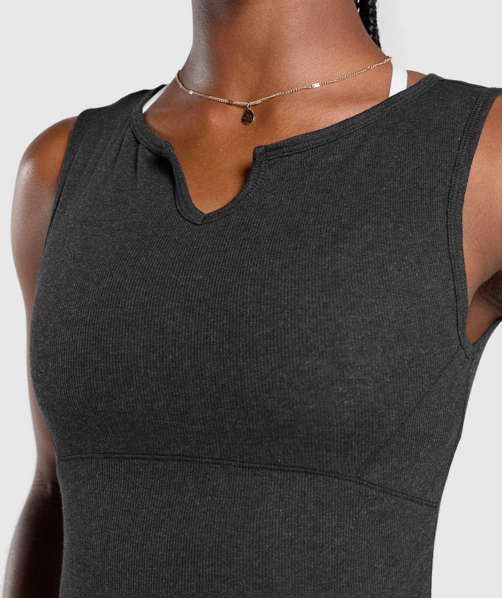 Rest Day Rib Top Black Marl