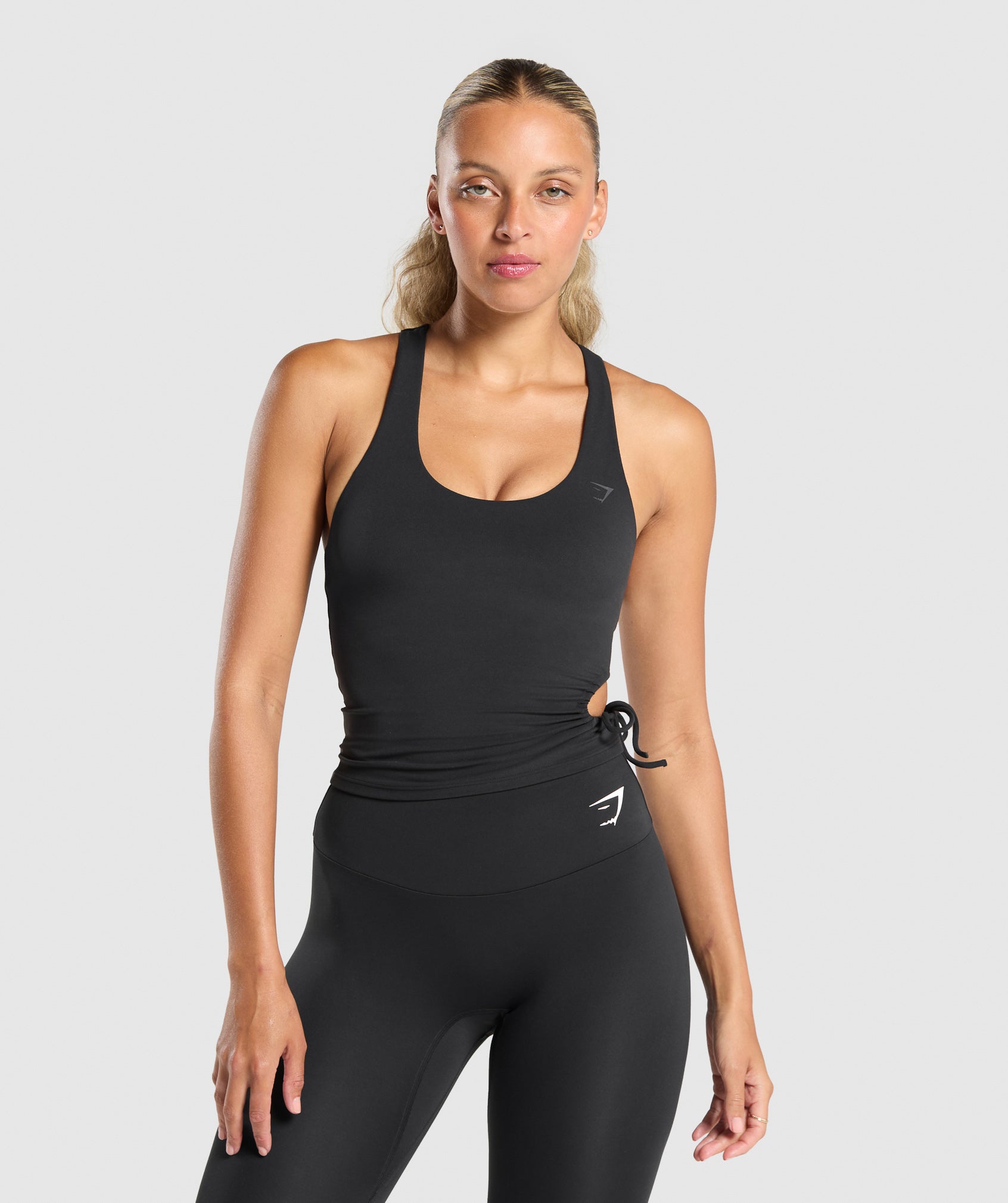 Ruched Side Tank With Shelf Black