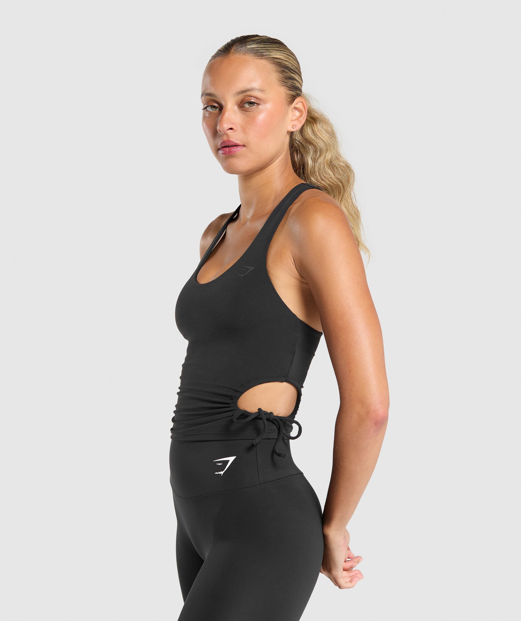 Ruched Side Tank With Shelf Black