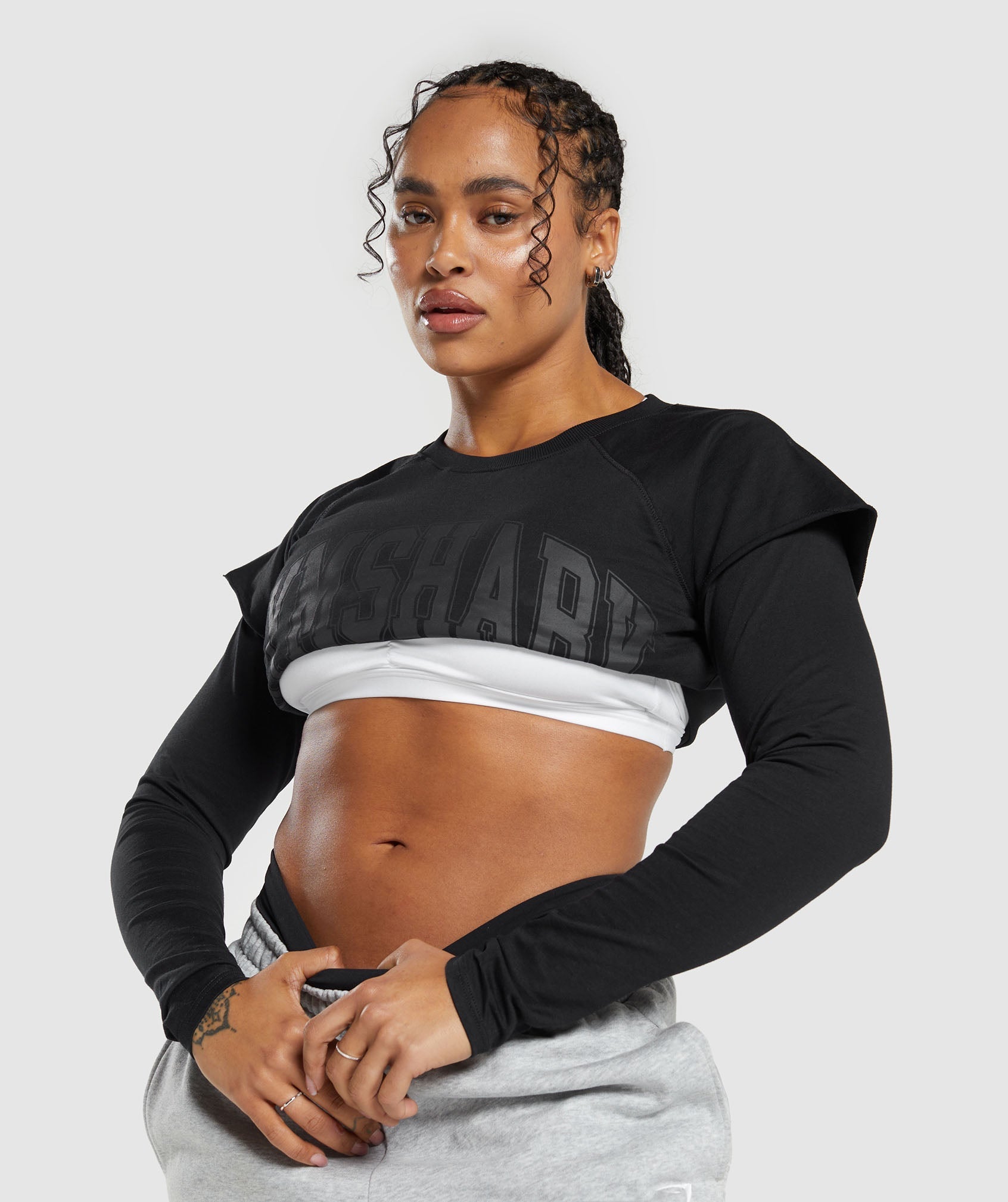 Lifting 2 In 1 Long Sleeve Crop Top Black