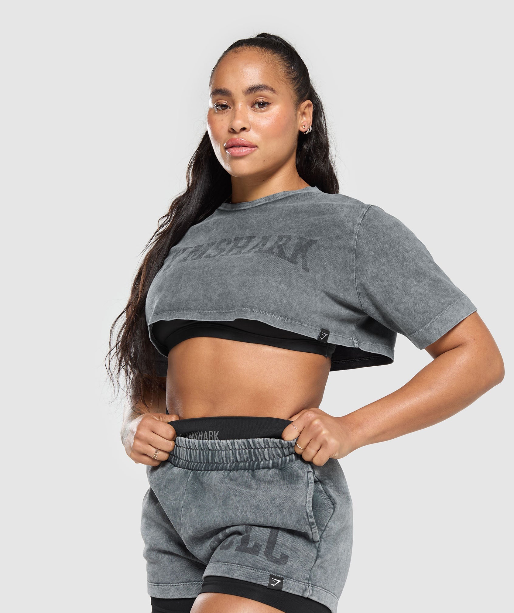 Collegiate Shadow Washed Crop Top Asphalt Grey
