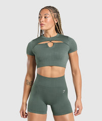 Adapt Monogram Seamless Ruched Crop Top Slate Teal/Cargo Teal