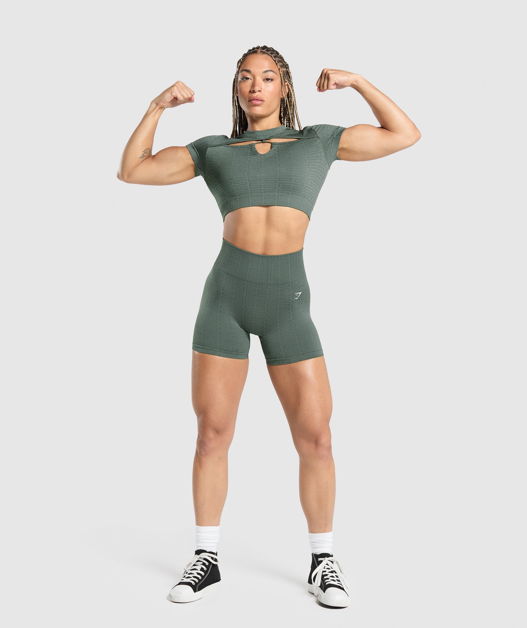 Adapt Monogram Seamless Ruched Crop Top Slate Teal/Cargo Teal