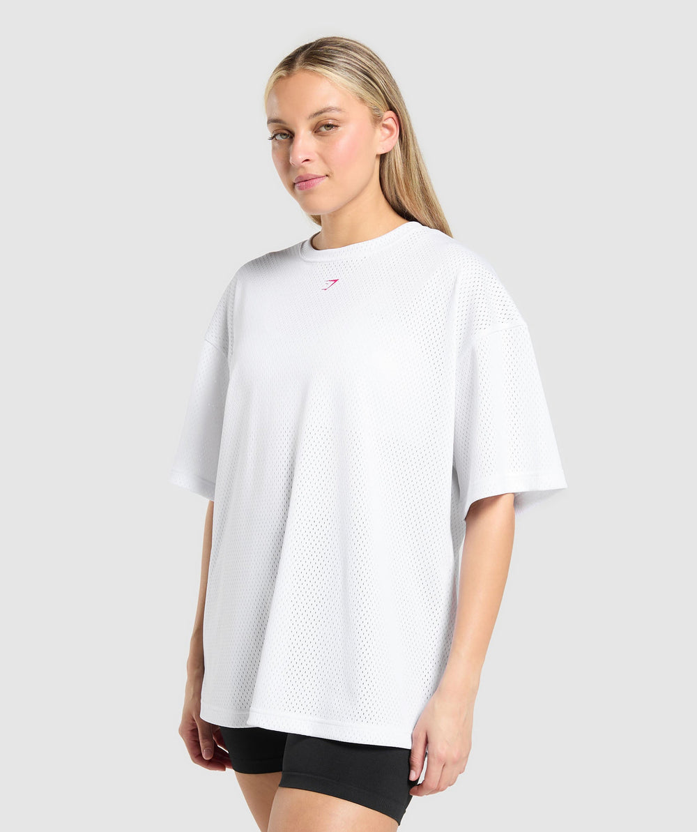 Mesh Graphic Oversized T-Shirt White