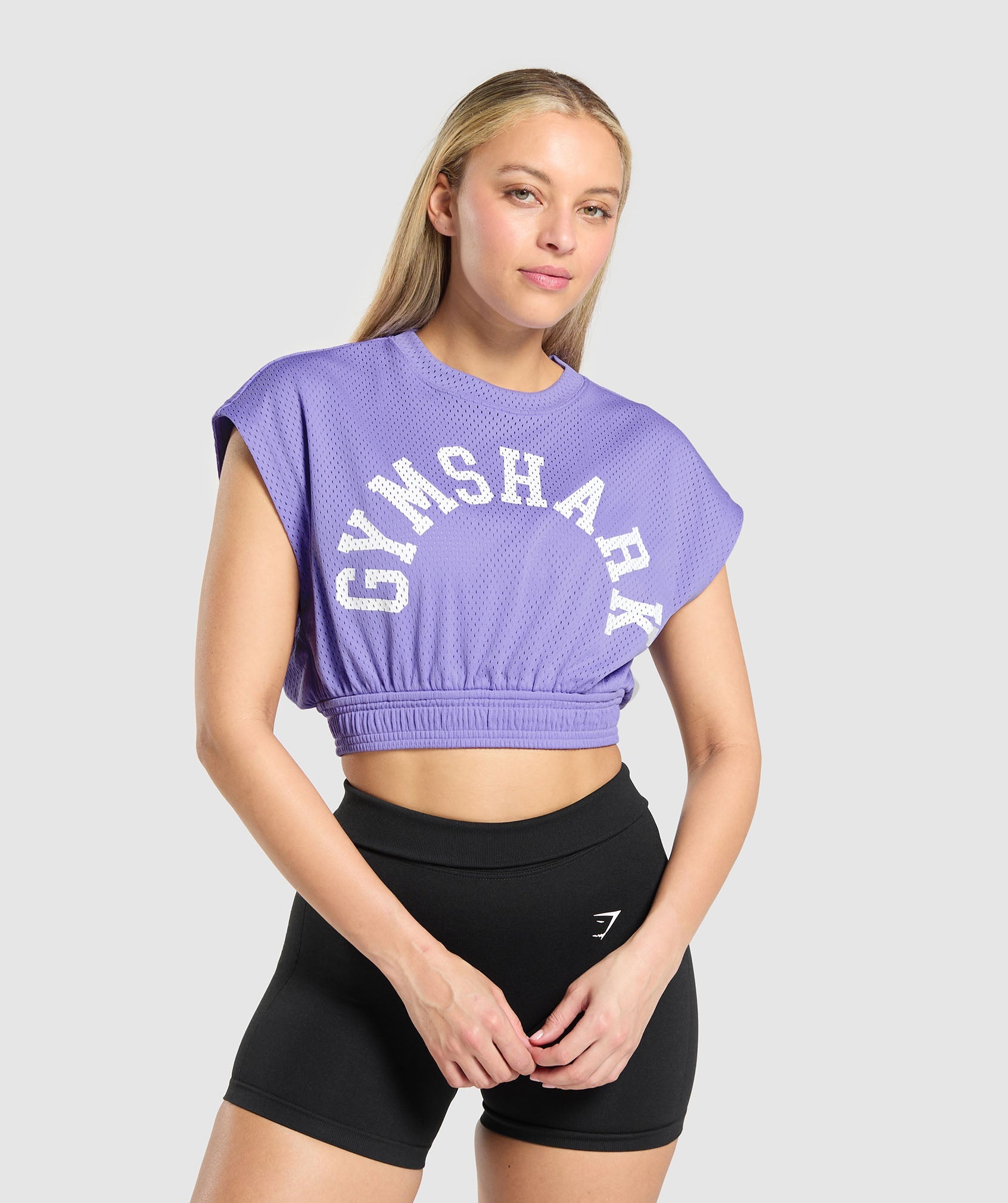 Mesh Graphic Crop Top Record Purple