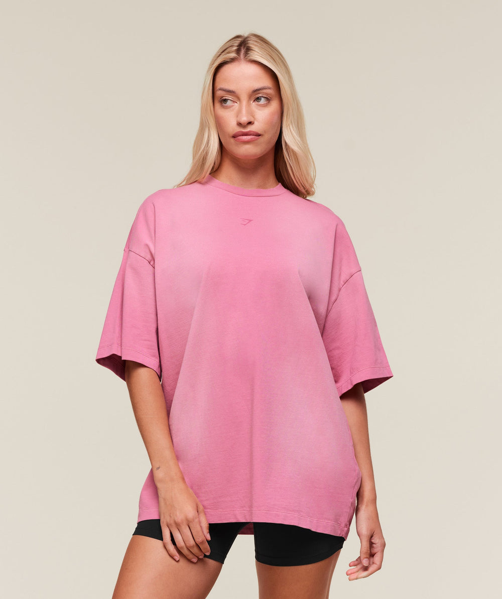 Summer Tie-Dye Graphic Oversized T-Shirt Sunset Pink/Wash