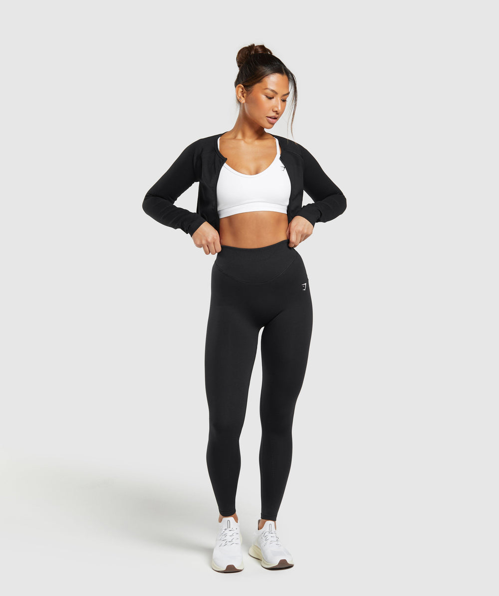 Sweat Seamless Long Sleeve Zip Crop Top Black