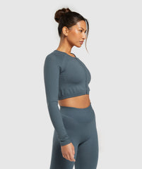 Sweat Seamless Long Sleeve Zip Crop Top Titanium Blue