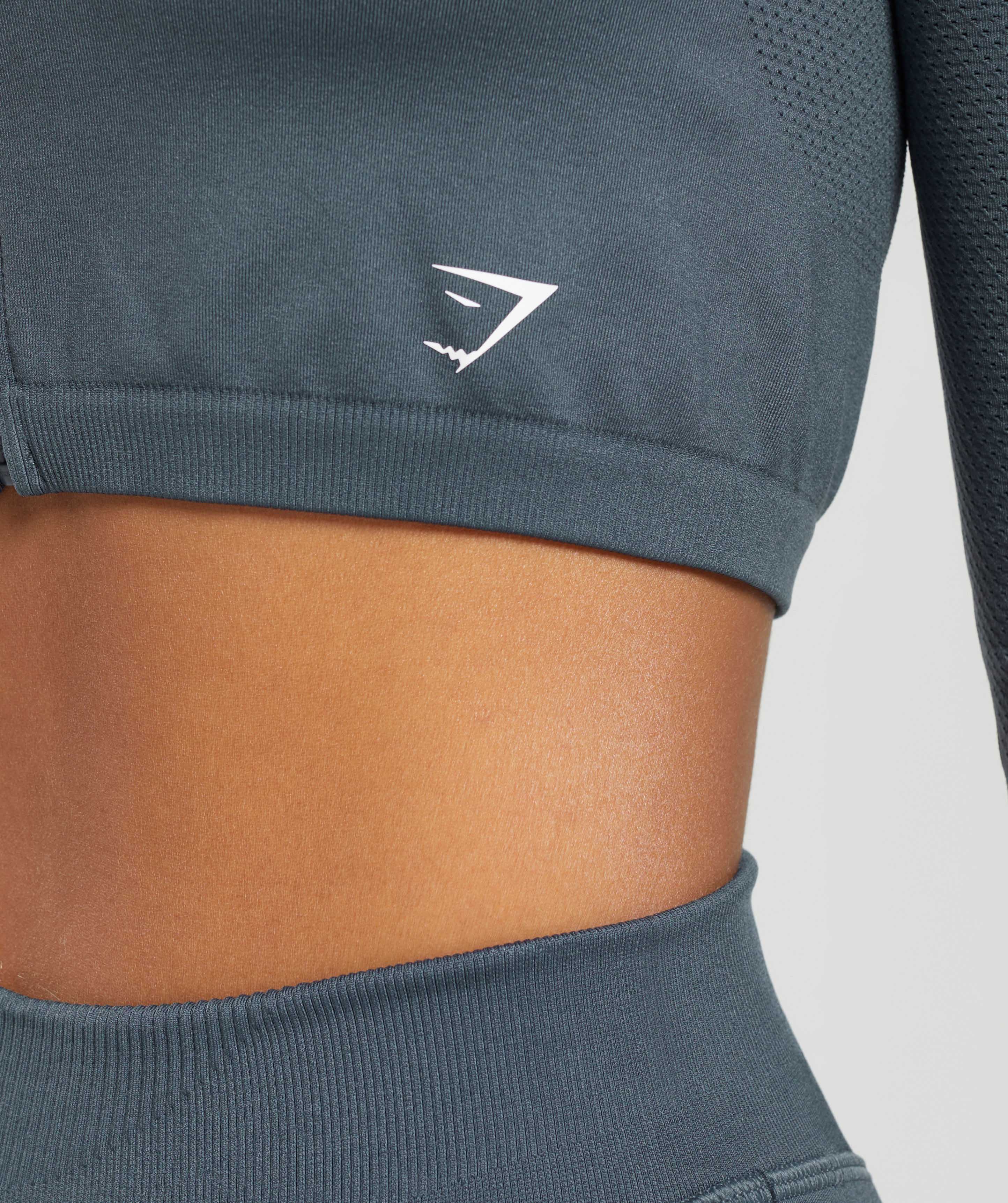 Sweat Seamless Long Sleeve Zip Crop Top Titanium Blue