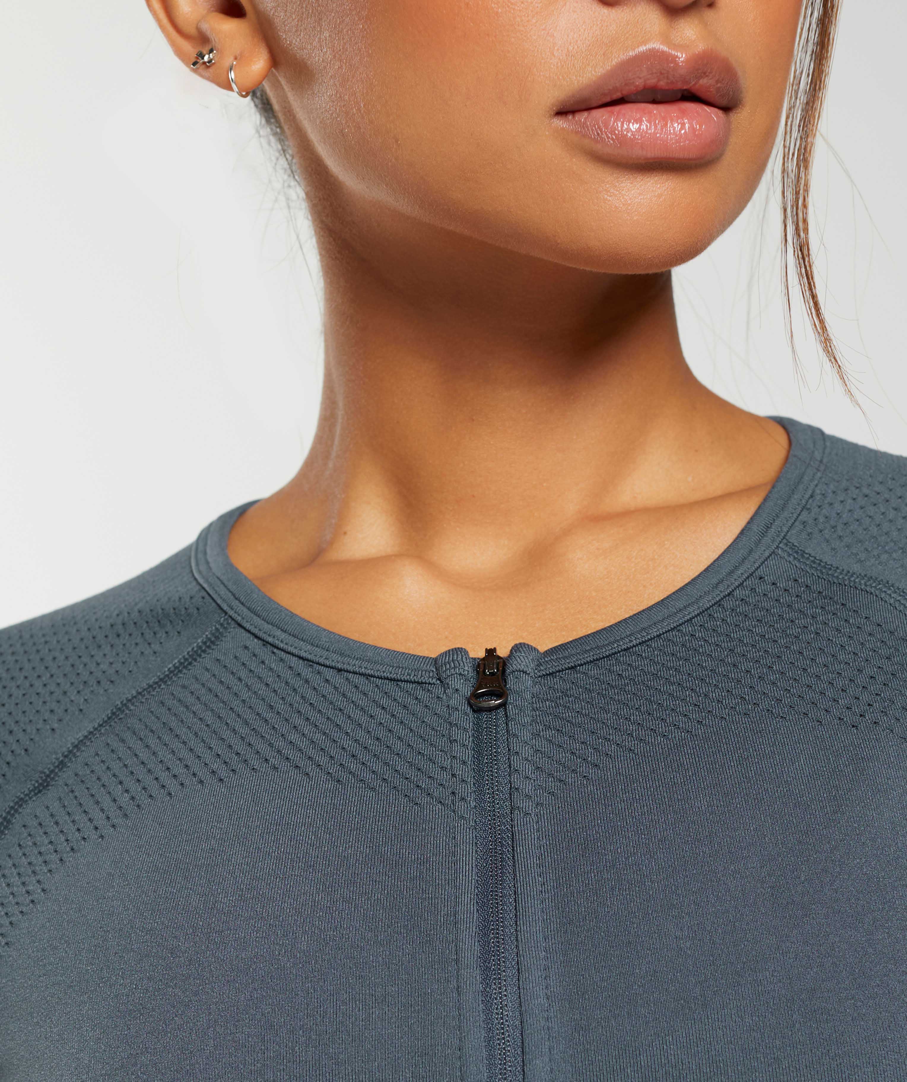 Sweat Seamless Long Sleeve Zip Crop Top Titanium Blue