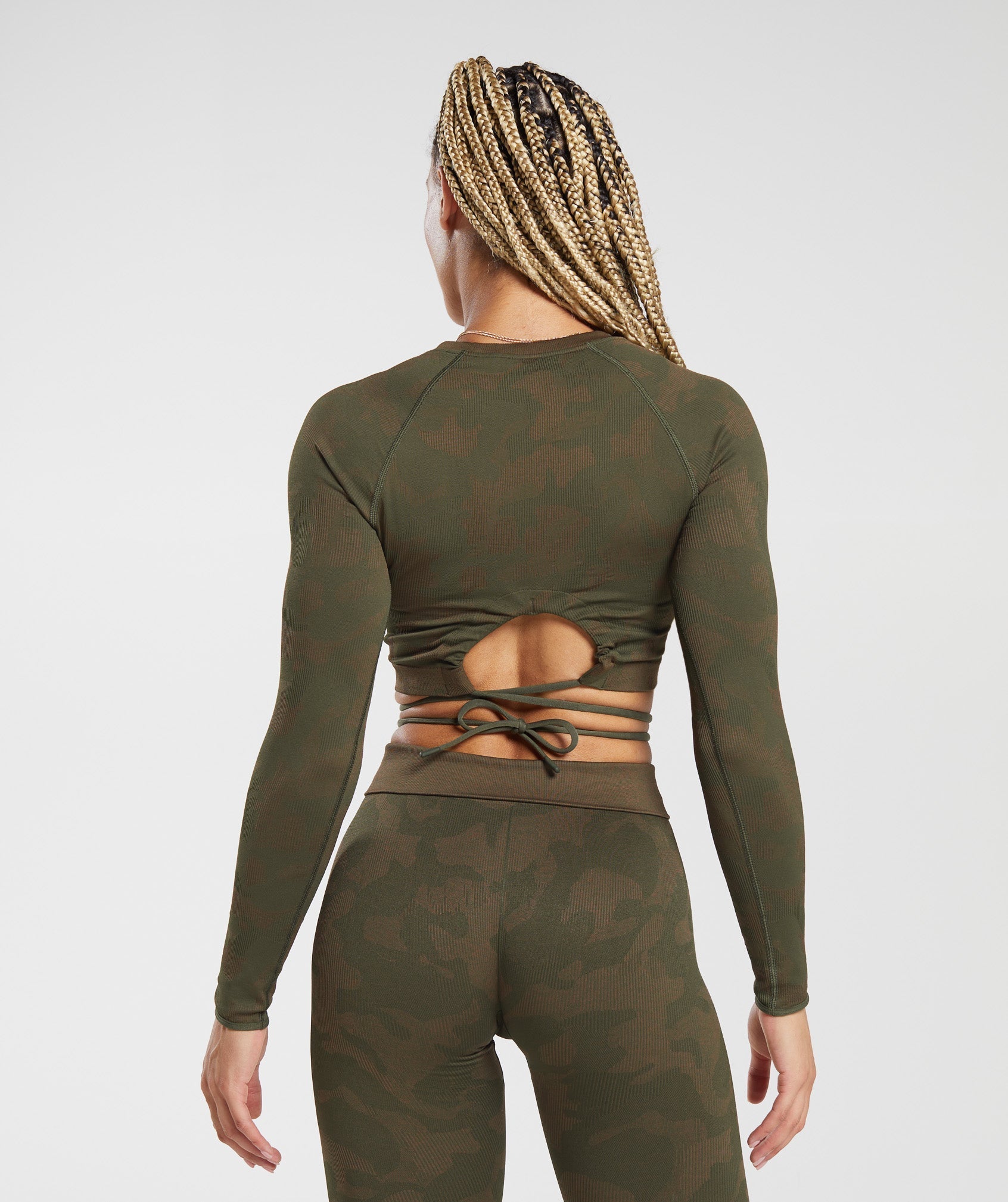 Adapt Camo Seamless Ribbed Long Sleeve Crop Top Winter Olive/Soul Brown