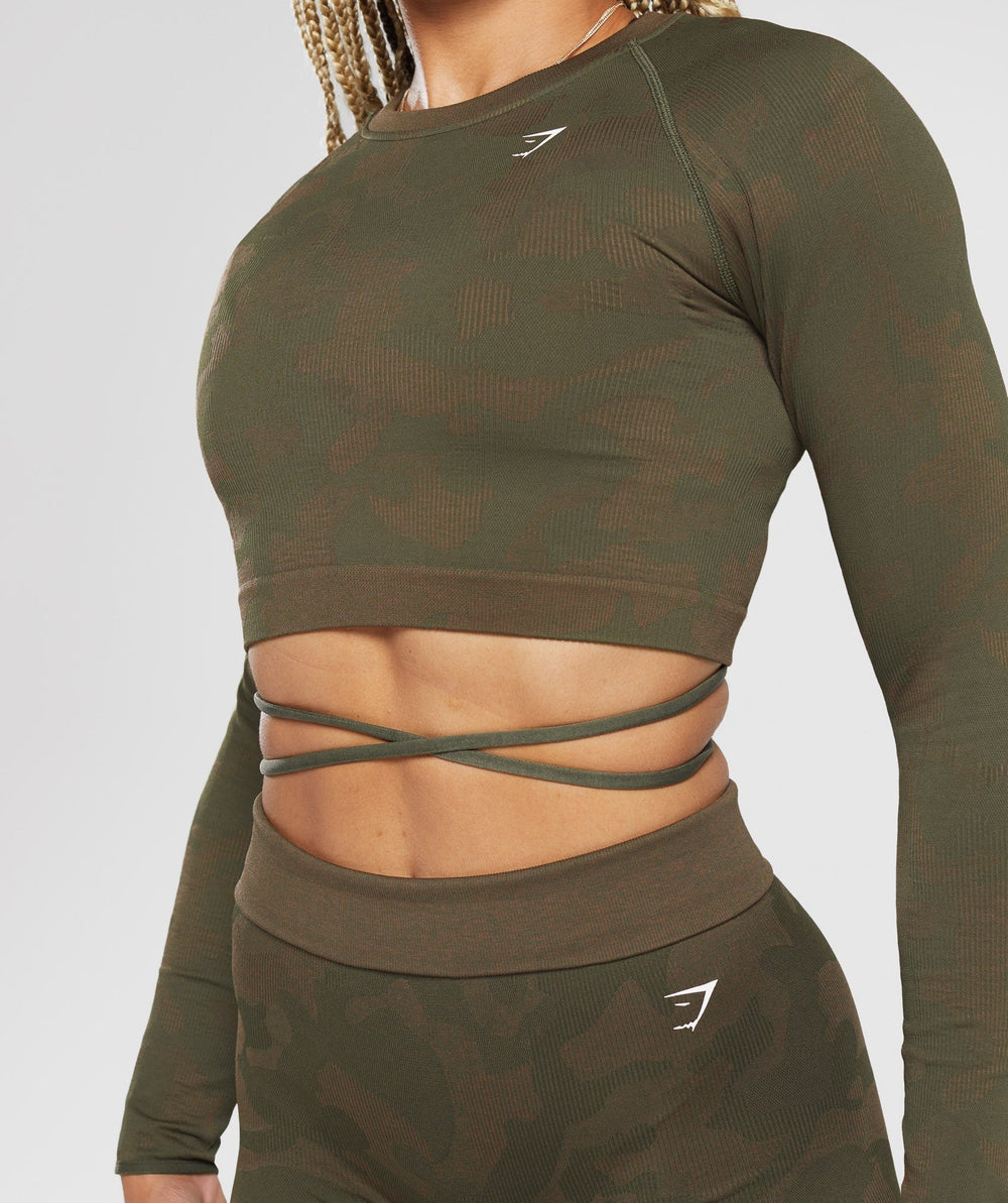Adapt Camo Seamless Ribbed Long Sleeve Crop Top Winter Olive/Soul Brown