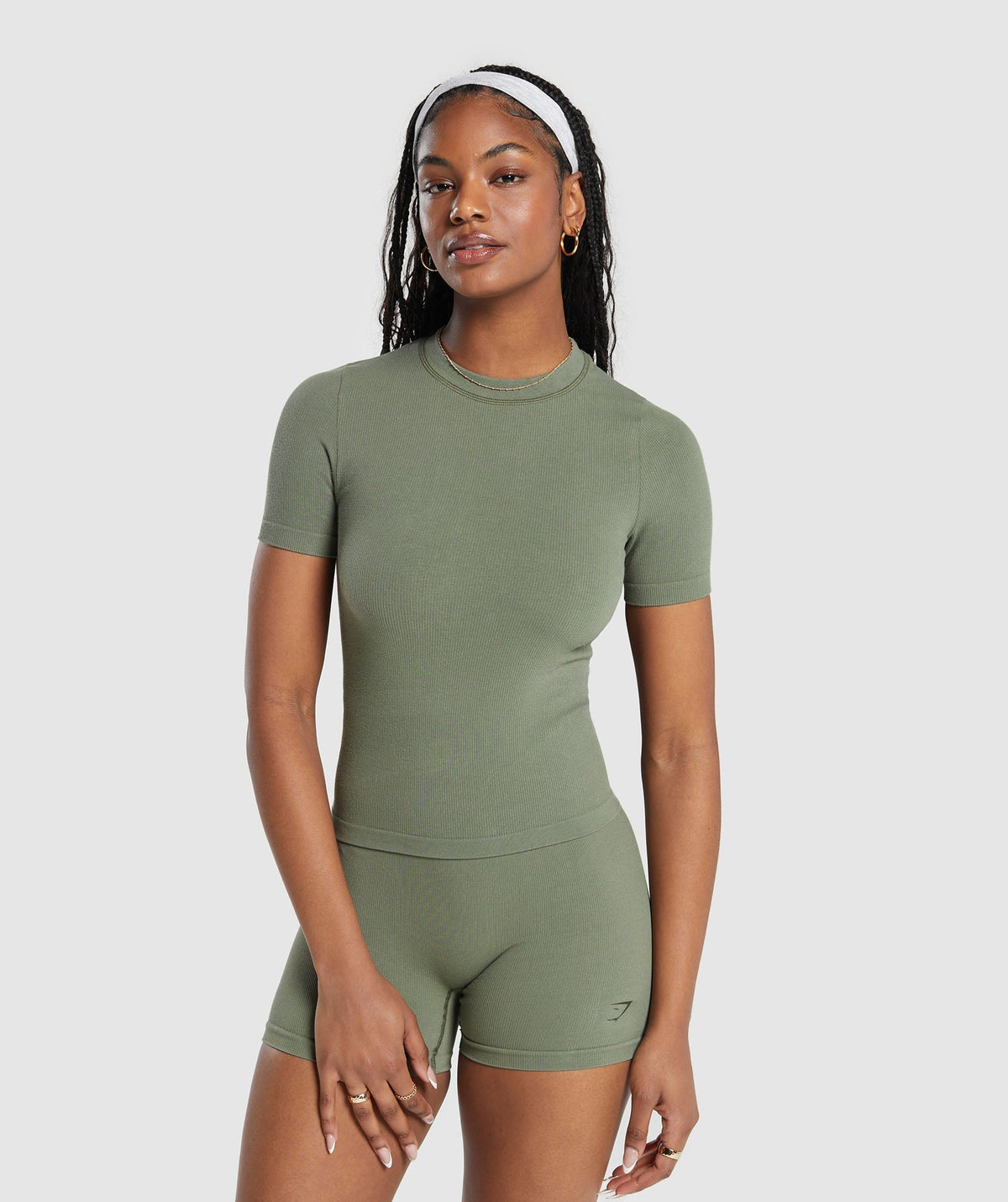 Ribbed Cotton Seamless T-Shirt Base Green