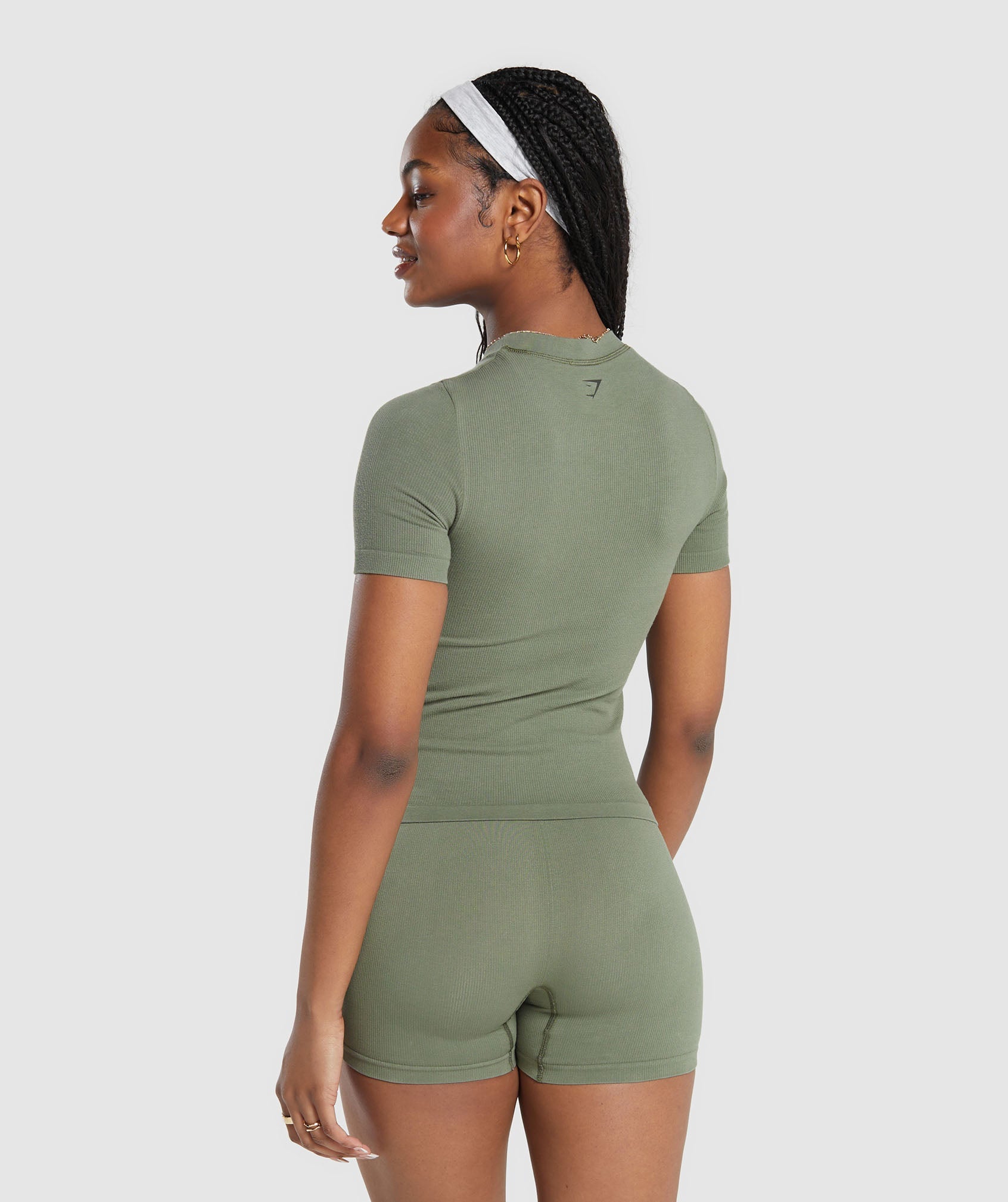 Ribbed Cotton Seamless T-Shirt Base Green