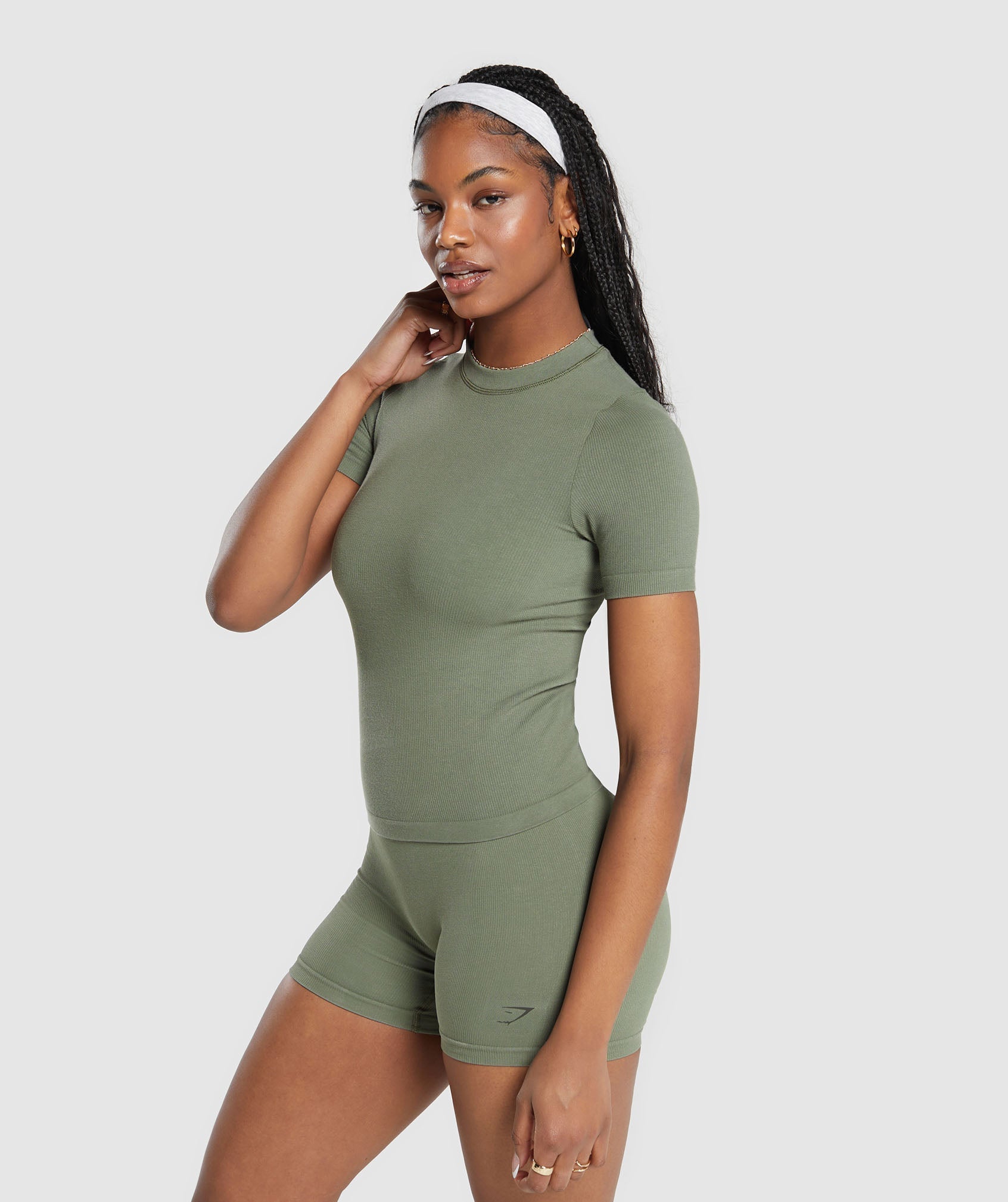 Ribbed Cotton Seamless T-Shirt Base Green