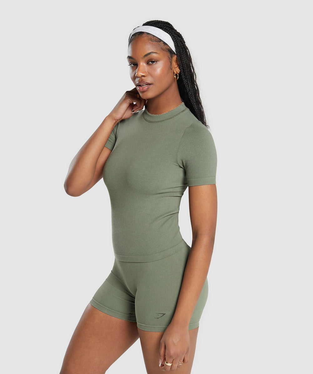 Ribbed Cotton Seamless T-Shirt Base Green