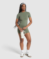 Ribbed Cotton Seamless T-Shirt Base Green