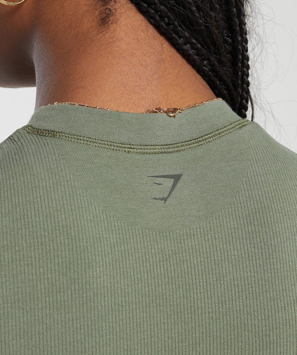 Ribbed Cotton Seamless T-Shirt Base Green