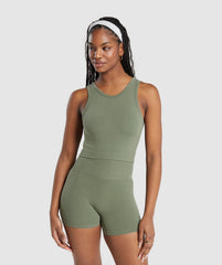 Ribbed Cotton Seamless Body Fit Tank Base Green