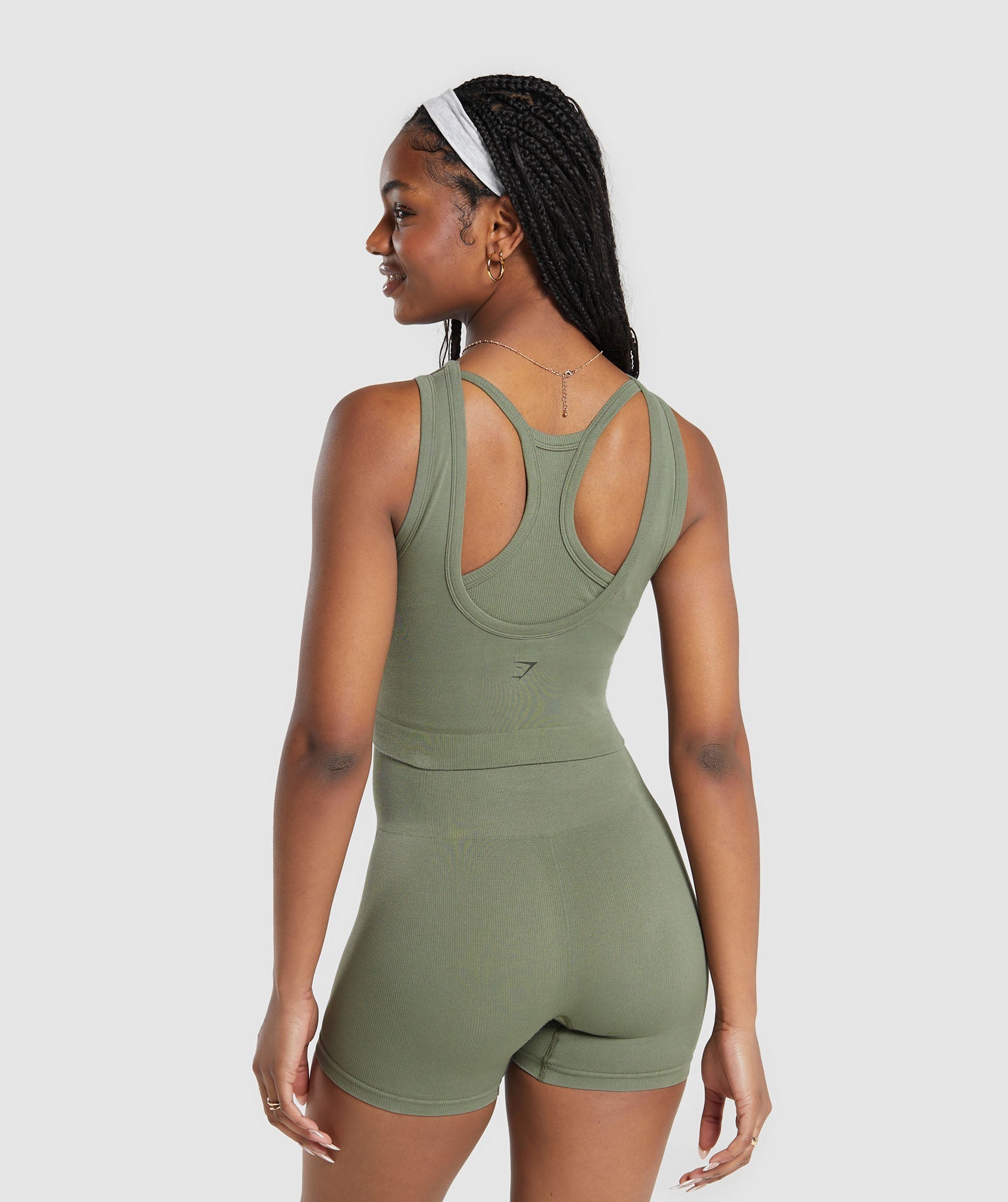 Ribbed Cotton Seamless Body Fit Tank Base Green