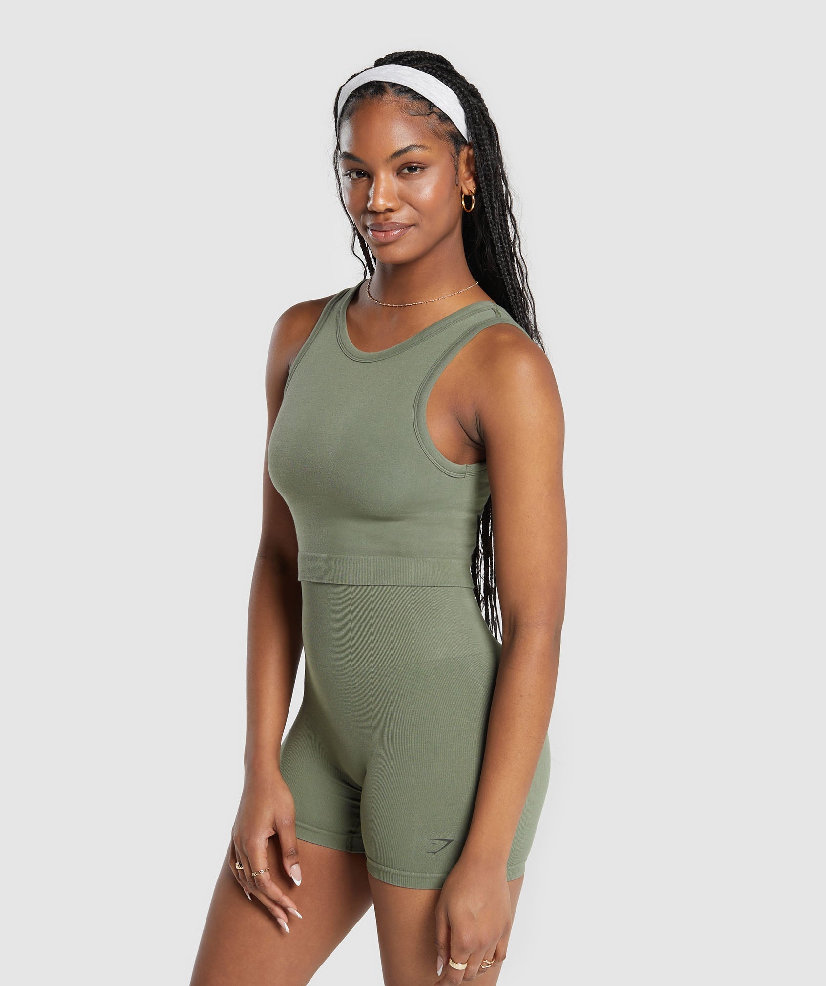Ribbed Cotton Seamless Body Fit Tank Base Green