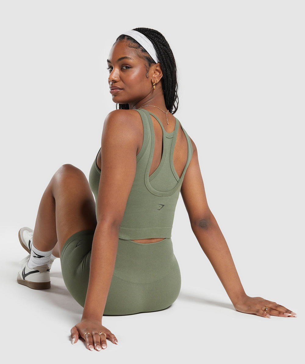 Ribbed Cotton Seamless Body Fit Tank Base Green