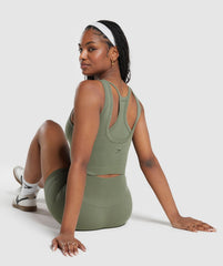 Ribbed Cotton Seamless Body Fit Tank Base Green