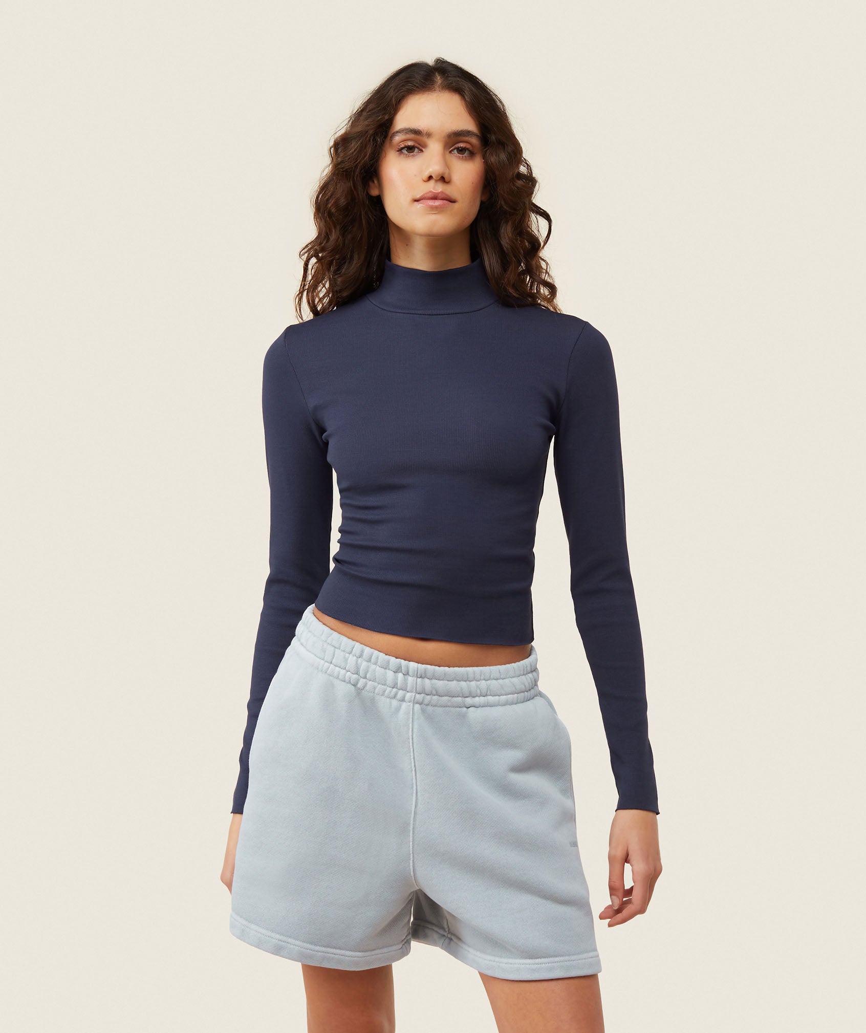 everywear Long Sleeve Ribbed Turtle Neck Heavy Blue