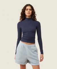 everywear Long Sleeve Ribbed Turtle Neck Heavy Blue