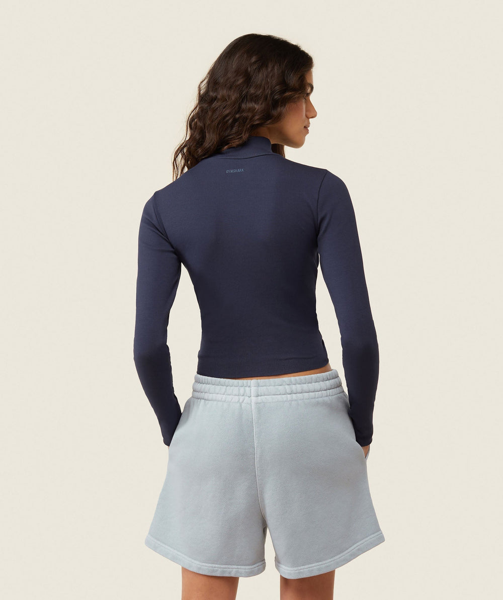 everywear Long Sleeve Ribbed Turtle Neck Heavy Blue