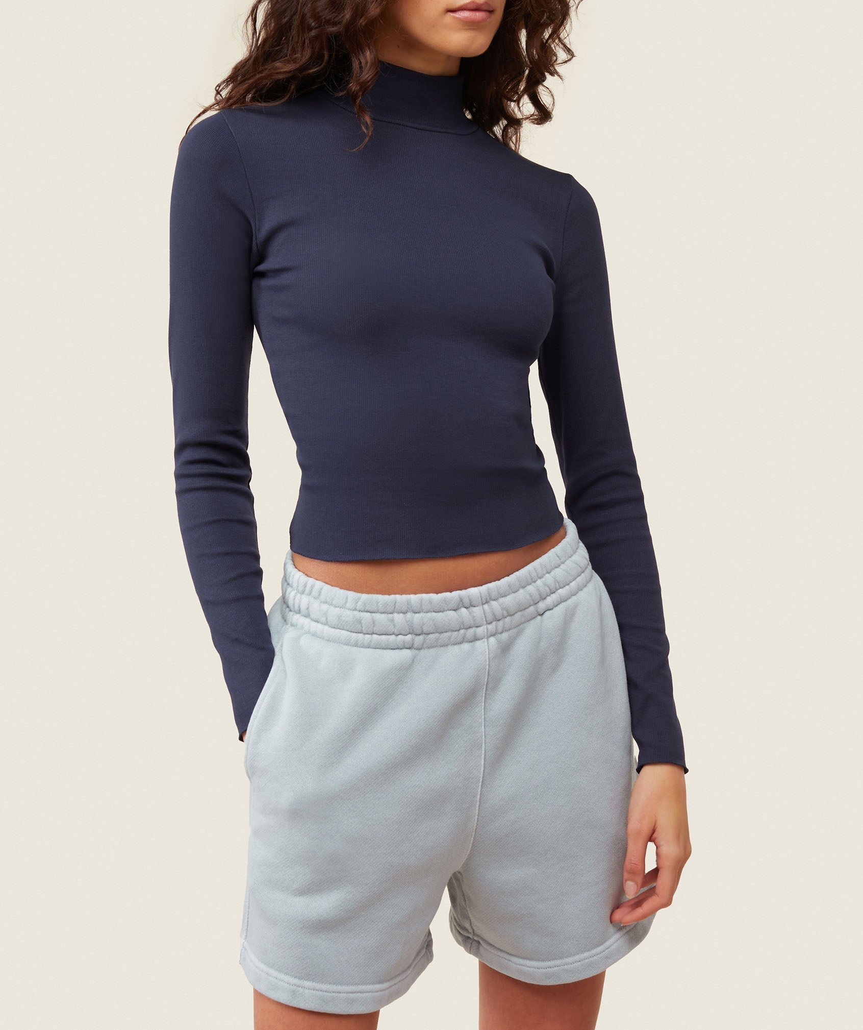 everywear Long Sleeve Ribbed Turtle Neck Heavy Blue