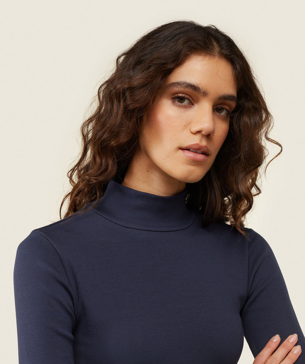 everywear Long Sleeve Ribbed Turtle Neck Heavy Blue