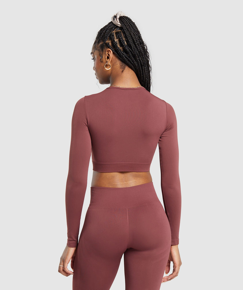 Everyday Seamless Long Sleeve Crop Top Burgundy Brown