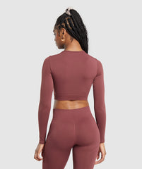 Everyday Seamless Long Sleeve Crop Top Burgundy Brown