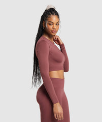 Everyday Seamless Long Sleeve Crop Top Burgundy Brown