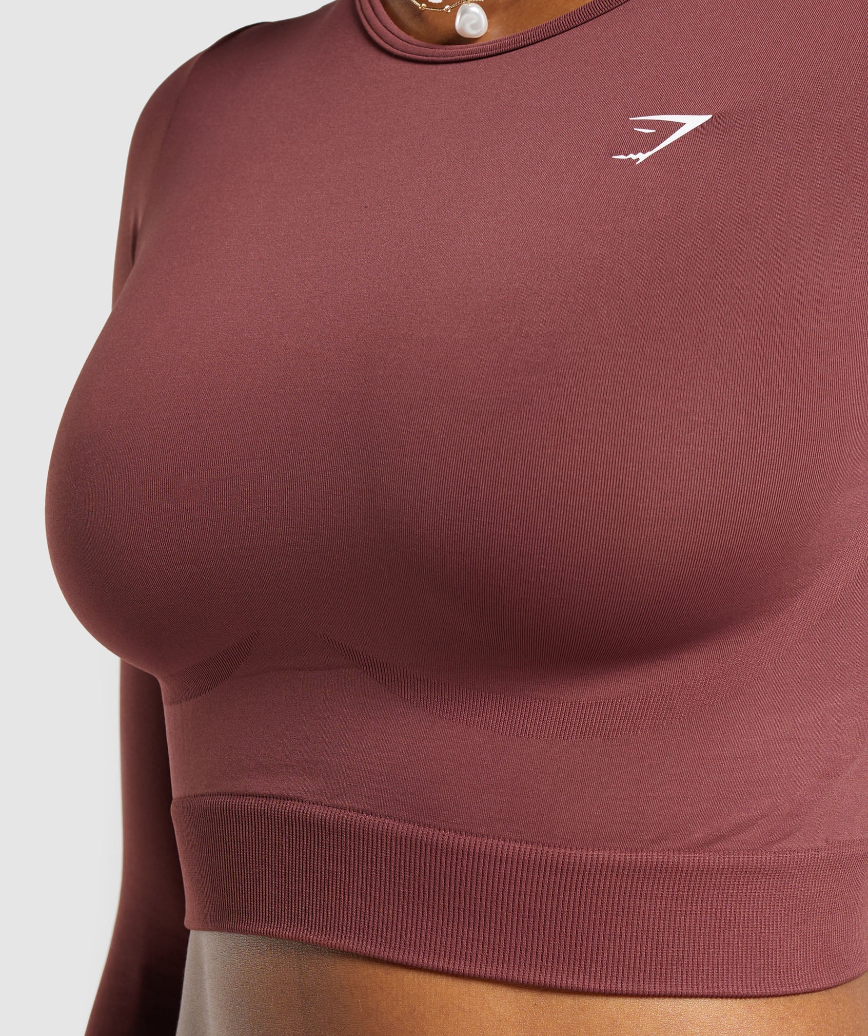 Everyday Seamless Long Sleeve Crop Top Burgundy Brown