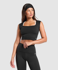 Everyday Cap Sleeve Crop Top Black