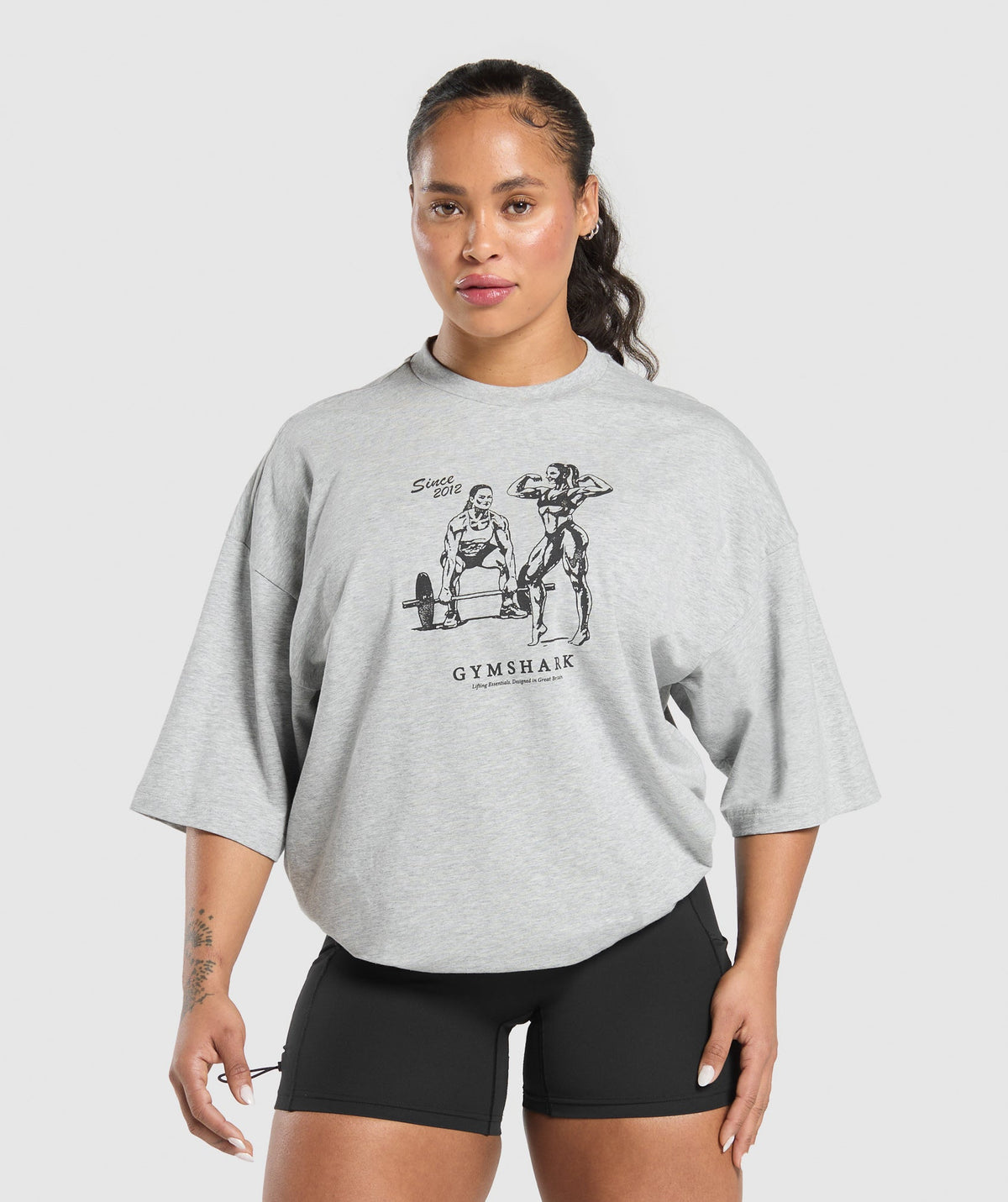 Two Strong Women Oversized T-Shirt Light Grey Core Marl