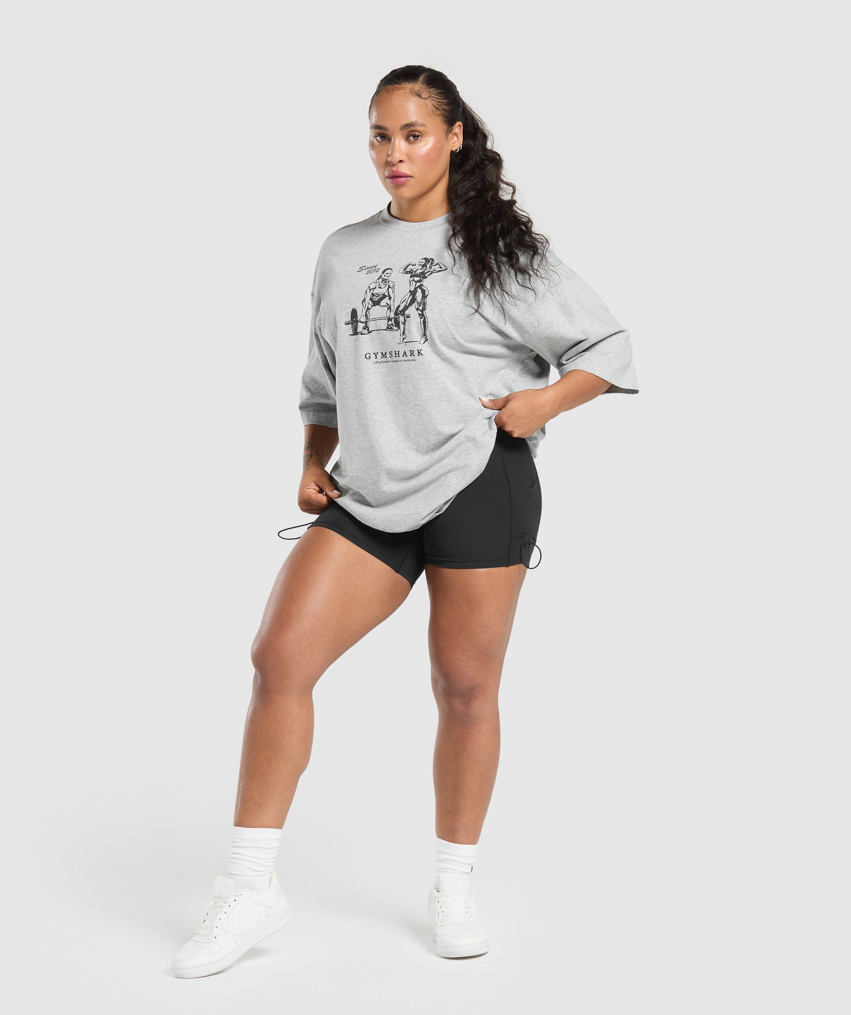 Two Strong Women Oversized T-Shirt Light Grey Core Marl