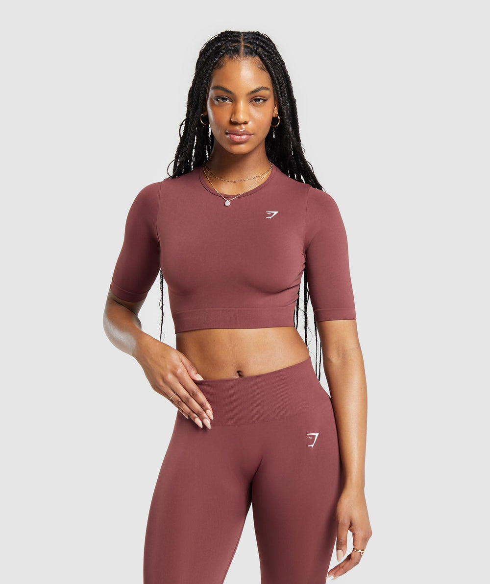 Everyday Seamless Crop Top Burgundy Brown