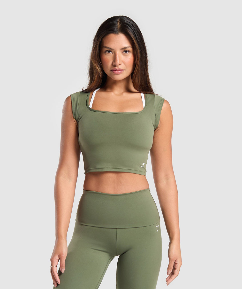 Everyday Cap Sleeve Crop Top Core Olive