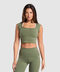Everyday Cap Sleeve Crop Top Core Olive