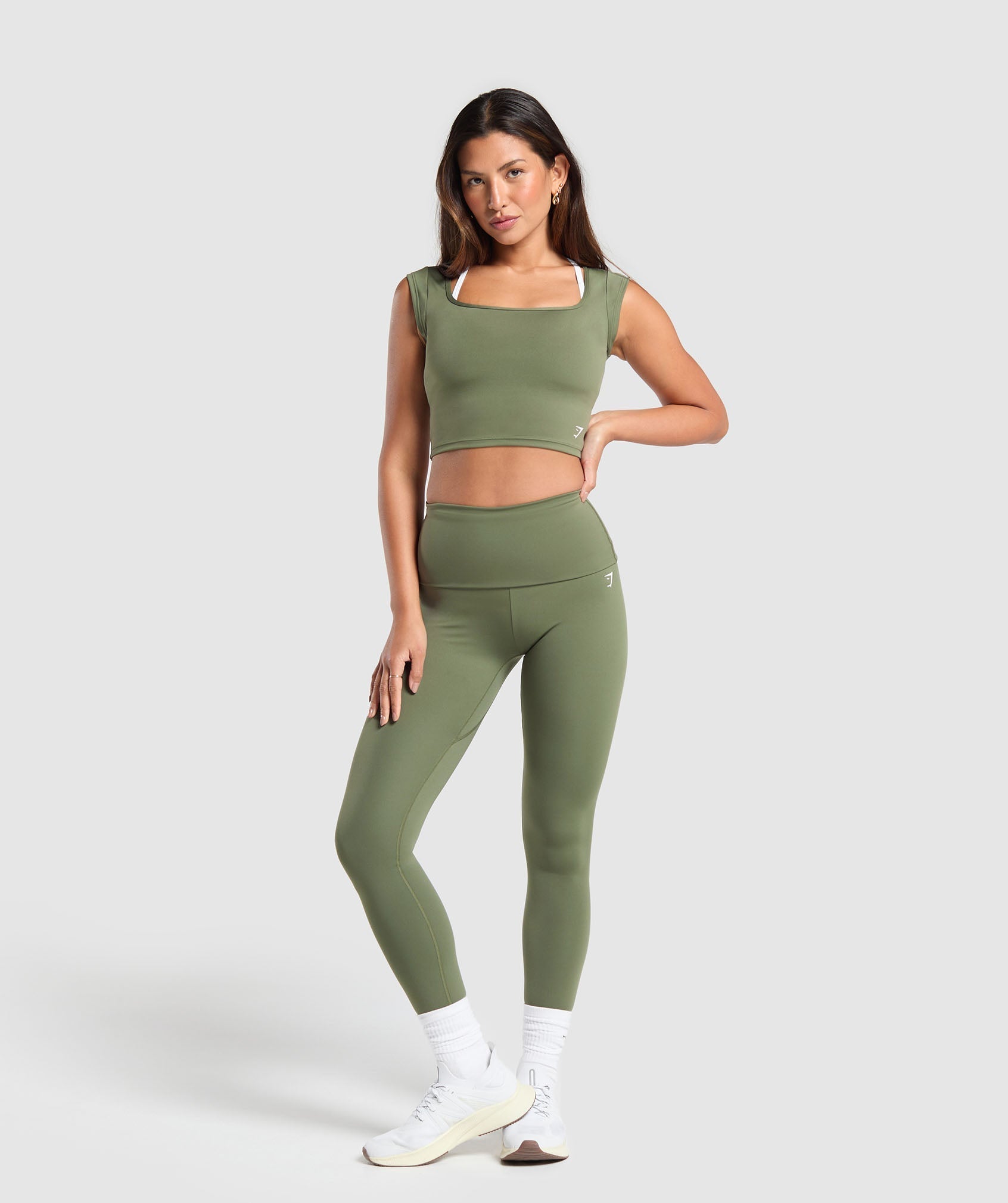 Everyday Cap Sleeve Crop Top Core Olive